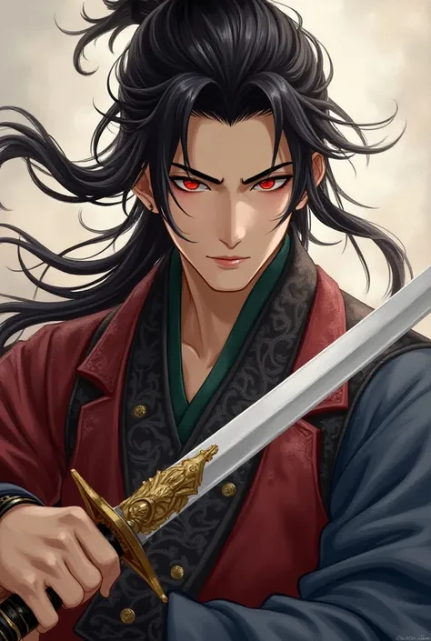 a close up of a person in a costume holding a sword, a detailed painting inspired by Huang Shen, pixiv, shin hanga, keqing from genshin impact, zhongli from genshin impact, zhao yun, handsome guy in demon slayer art, heise jinyao, bian lian, genshin, gensh...