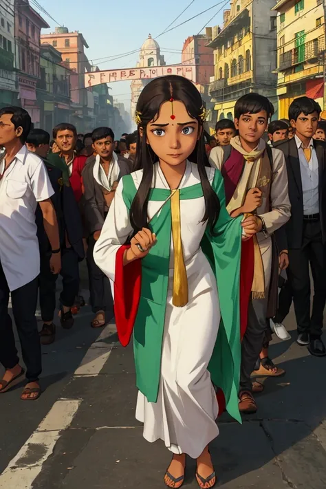 Some students took out small processions in the streets of Calcutta. 