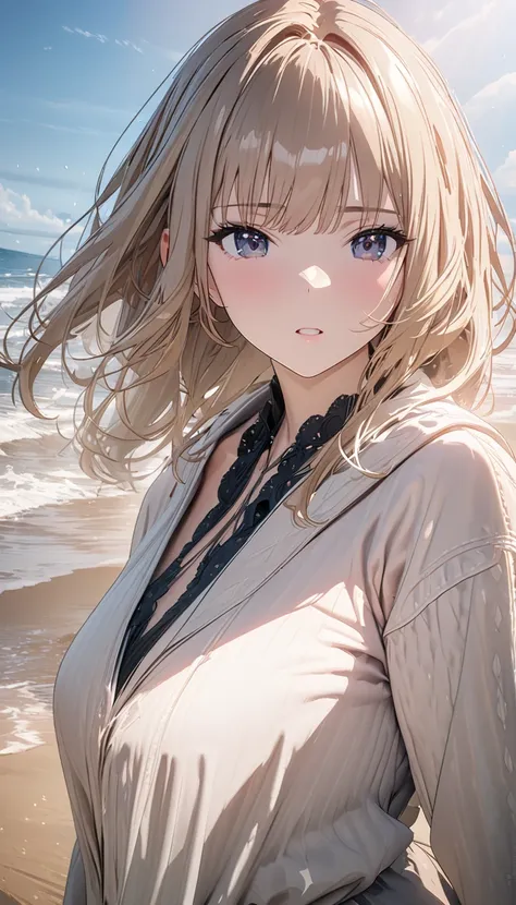 (best quality, masterpiece:1.2, 8k, 4K, extremely detailed CG), A beautiful girl is on the beach