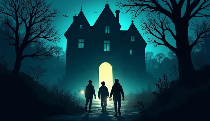 SCENE (Night scene. Rehan, Ahmed, and Zain approach the mansion with flashlights in their hands. A cold breeze blows through the mansions door.)