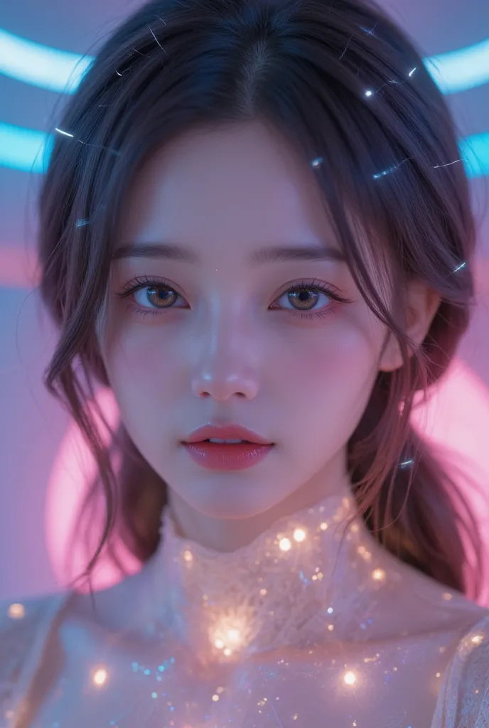 beautiful virtual idols  ,  detailed digital avatars  ,  bright holographic figures ,  translucent iridescent skin  ,  detailed ...