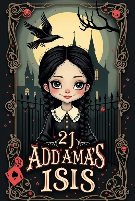  Create a birthday invitation with a Wandinha Addams theme ,  the birthday girls name is Isis  , She will be  