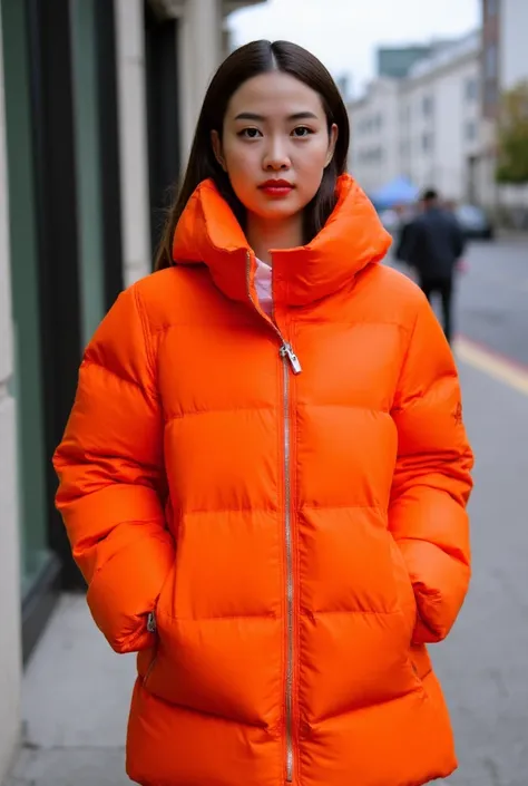 picture， Mongolian down jacket，orange down jacket ，Trendy color matching