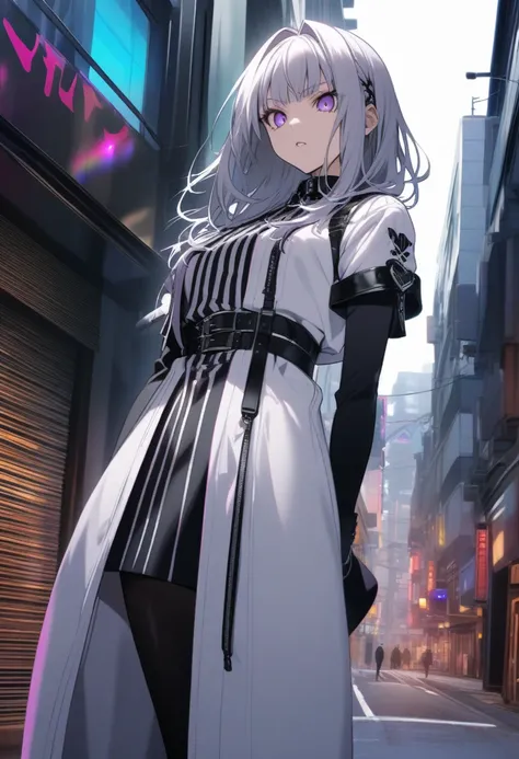 Secret account girl　Goth　 white uniform　Cool look　Ginza　Buildings