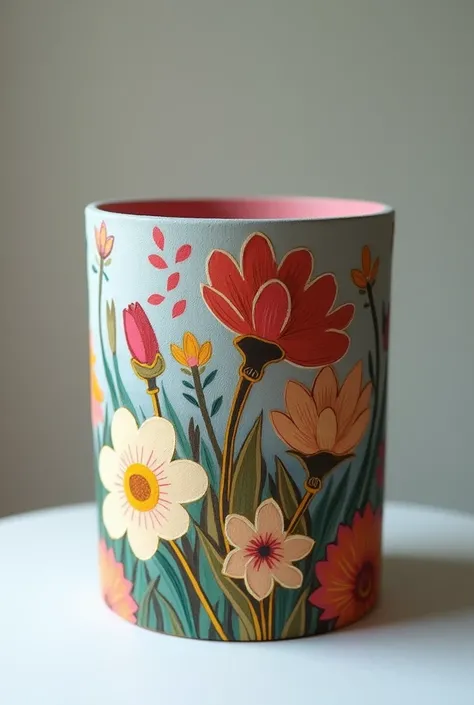 Hand painted cylindrical box