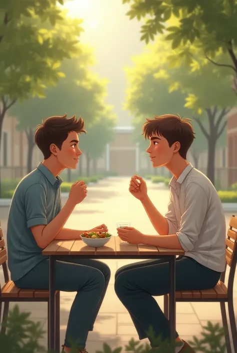 A boy is having lunch alone, until an attractive boy comes to have lunch with him, and to make conversation, he feels a little attracted to him.