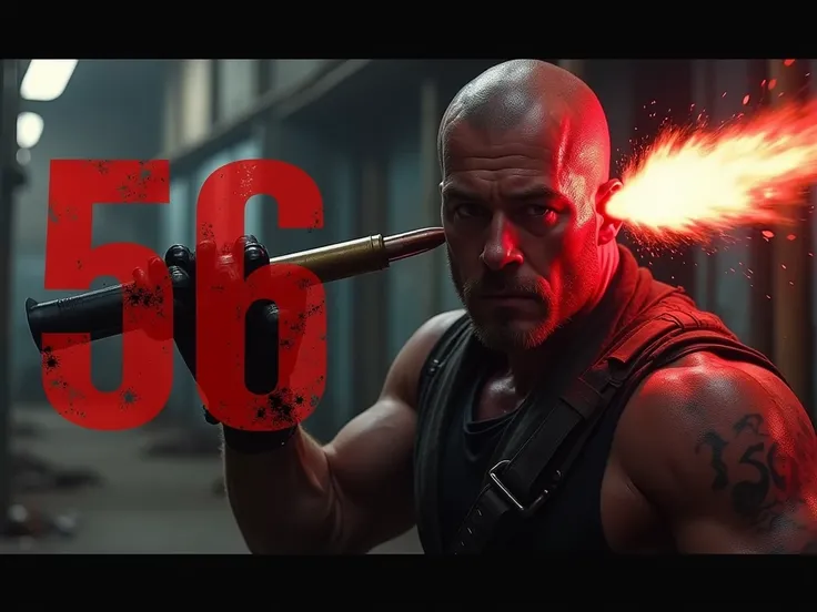 make a youtube banner of blood strike shooting him in the head and numbers 56 near the head