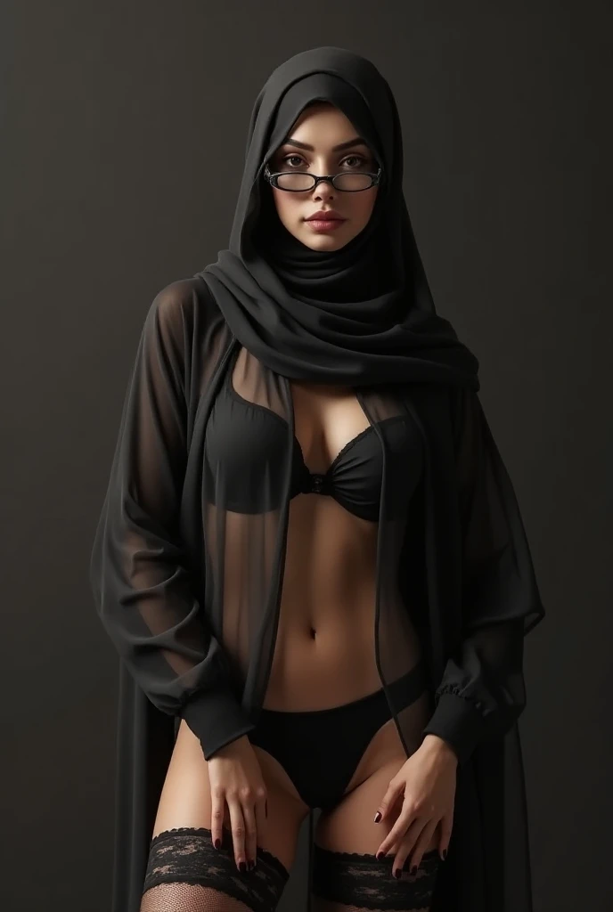 Make a hijab girl wearing lingerie and niqab with bdsm tools