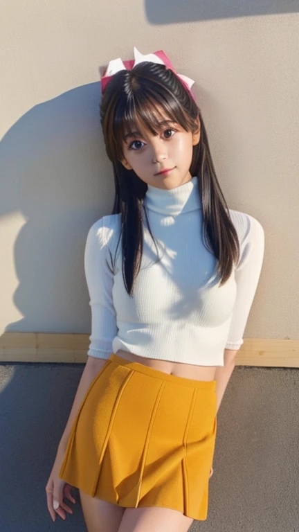 pixel perfect, Perfect in every detail, alone, 1 girl, Saten Ruiko, medium breasts,wave hair,turtleneck,,mini skirt,smile,stylish pose,stylish angle,looking at the viewer,in the center of the image,alone,