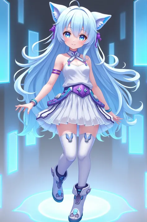 - Character Design: The character has long, flowing light blue hair, large expressive eyes, and a generally cute and youthful appearance. Shes wearing a futuristic, almost space-themed outfit.
- Outfit: Her clothing consists of a sleeveless, white mini-dre...