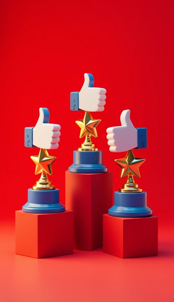 Create 3d image of Adit award statuesFacebook holding Stars.Beri Nama ADIT RADIT.3K FOLLOWER. red background 