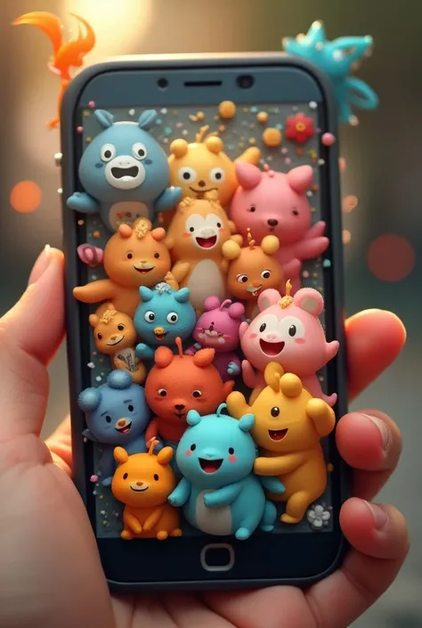  a close up of a cell phone with lots of animated characters, Disney Pixar style, pixar character design, Pixar cute , Pixar art style , Pixar-style animation , In the style of Disney Pixar, Pixar cute  character design, pixar character, cute pixar charact...