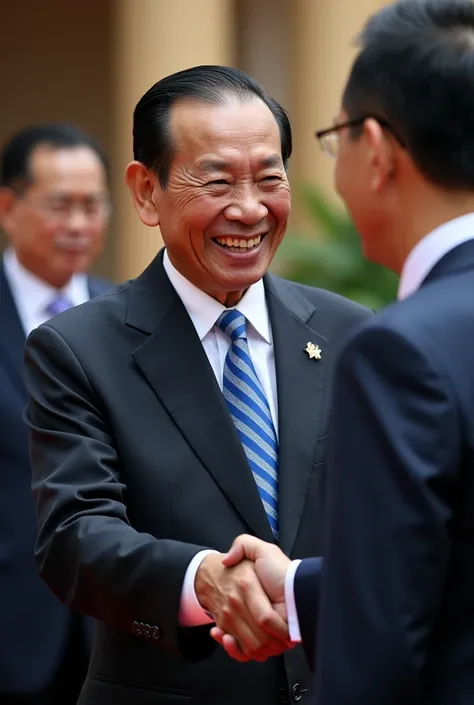 Cambodia Prime hunsen smile when hand shake with a s