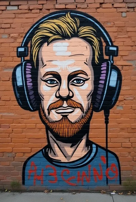 A caricature man wearing headphone Graffitiing the word "SHERWIN09" in various collor written on the brown brick wall, under the word SHERWIN09 theres a word that says "AUDIO ONE LIGHTS AND SOUNDS. CALL 0975-299-09-57 AND LOOK FOR SHERWIN"