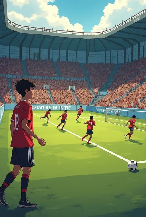 The Impossible Goal

Panel 1:
 
- Image: A soccer field with a group of s playing a game. a , "Lucas", wearing the number 10 jersey, He is on the bench,  with an expression of sadness .
- Text: "Lucas always wanted to play, but he was the smallest on the t...