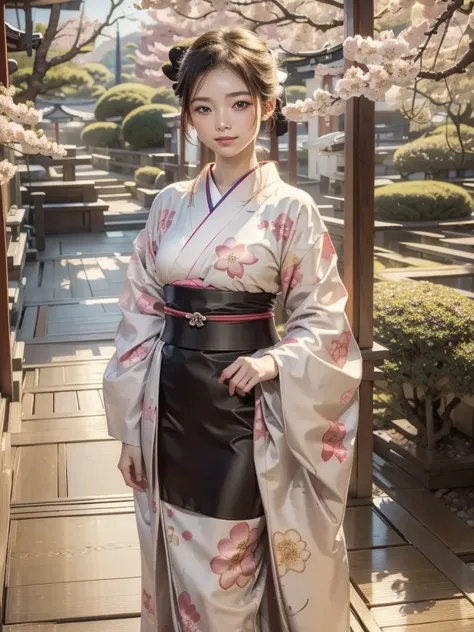 masterpiece, best quality, 1girl, kimono girl, kimono with patterns, outdoors, japanese style, cherry blossom.