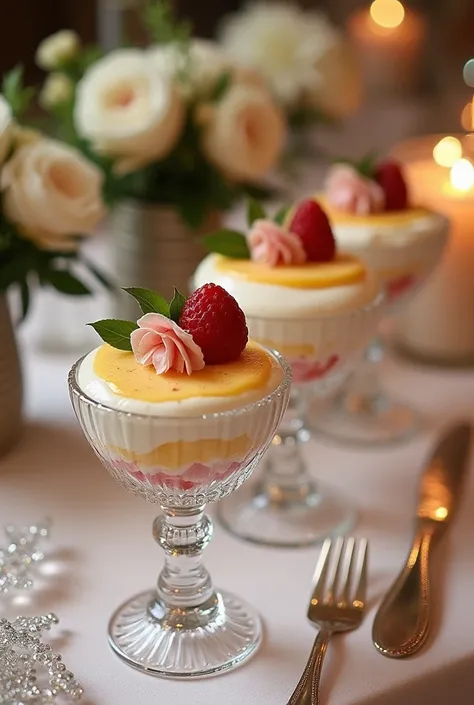 Desserts in a glass,  that are in a glass  ,Vases ,  and decorate it for wedding, Vases , No NoNo vase ,  wedding marriages