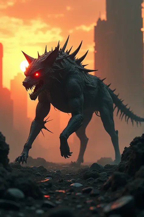 "In a nightmarish, apocalyptic wasteland, a grotesque hybrid creature prowls through the decaying remnants of a forgotten city. This monstrous being is a nightmarish fusion of a ravenous, muscular dog and a venomous, hulking scorpion. Its body is a twisted...