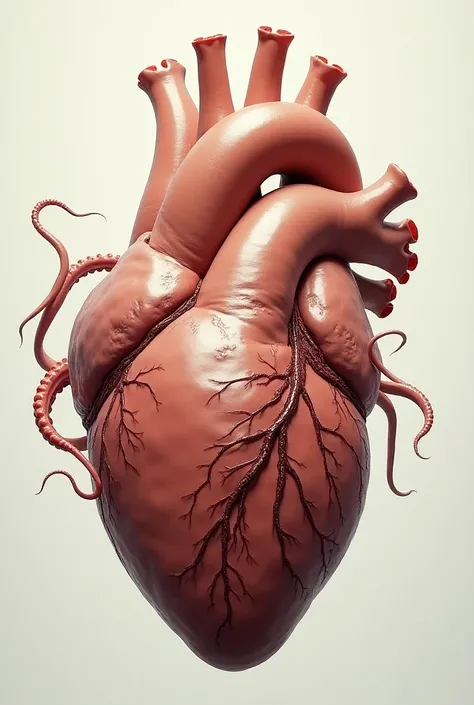 Create an octopus heart inside with details of veins and arteries