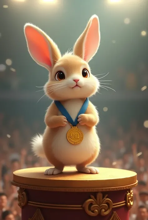  Once upon a time a little rabbit named Nino , who had a rare ability :  was a world champion in... dying of fear of making mistakes!
Make this little bunny on a podium with a medal