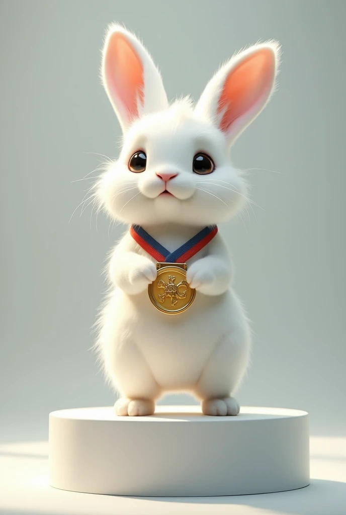  Once upon a time a little rabbit named Nino , who had a rare ability :  was a world champion in... dying of fear of making mistakes!
Make this little white bunny on a podium with a medal