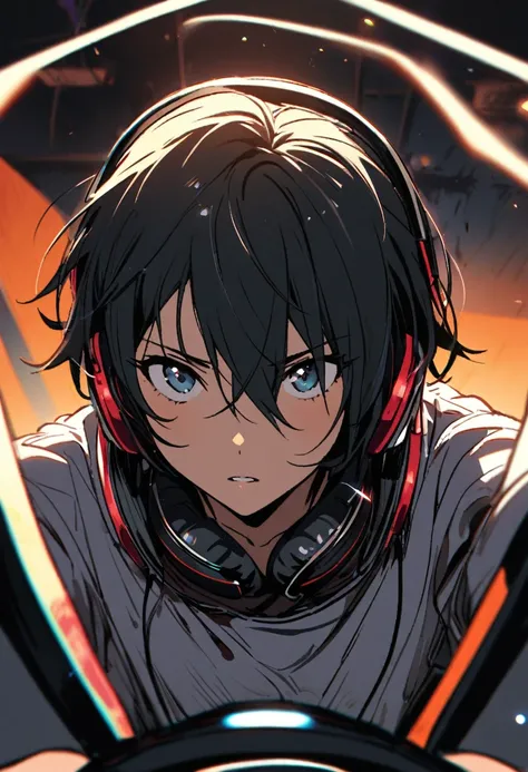 1guy,Solo, Short Hair, Black Hair, POV, Headphones, Earrings, 