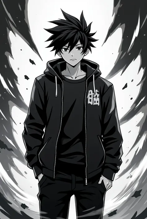 Cool boy with black and white baground anime style 