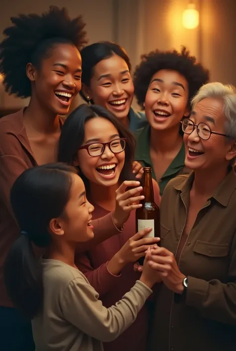 Happy community clutching a bottle