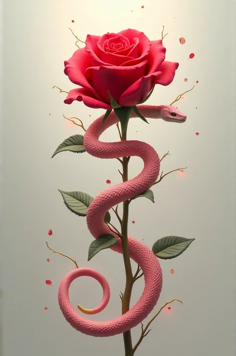  Create an image with a red rose and a serpent with its head. Use gold details  .
 Just the rose and the serpent without any other element .   The serpent can be wrapped in pink 