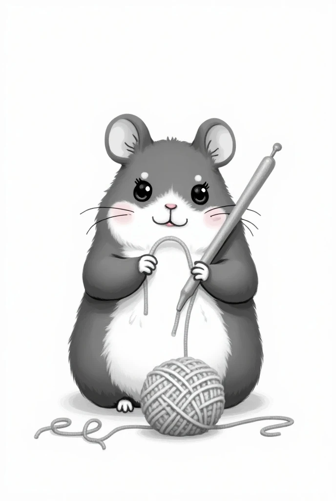 hello, I want you to create a cute hamster in black and white, crocheting . Bottomless and simple for a logo