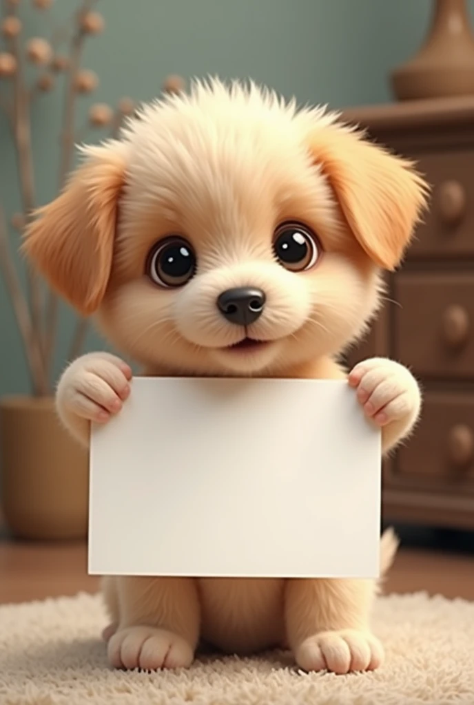 puppy holds an empty sign