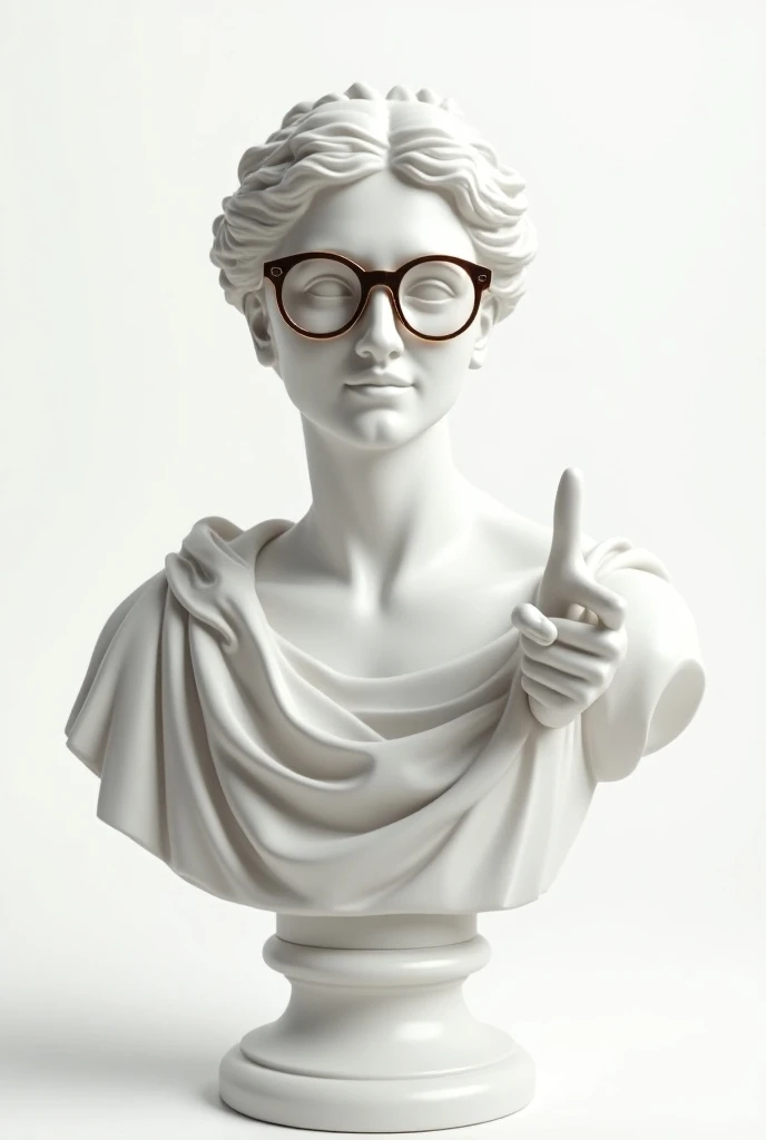 Bust Greek-Roman statue with dark golden glasses,  Making a positive sign with your hand ,  white background