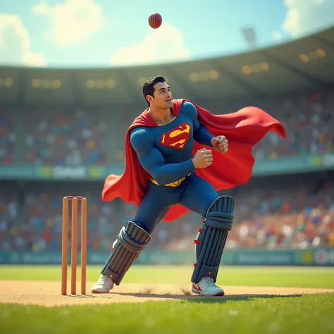 Superman playing a cricket