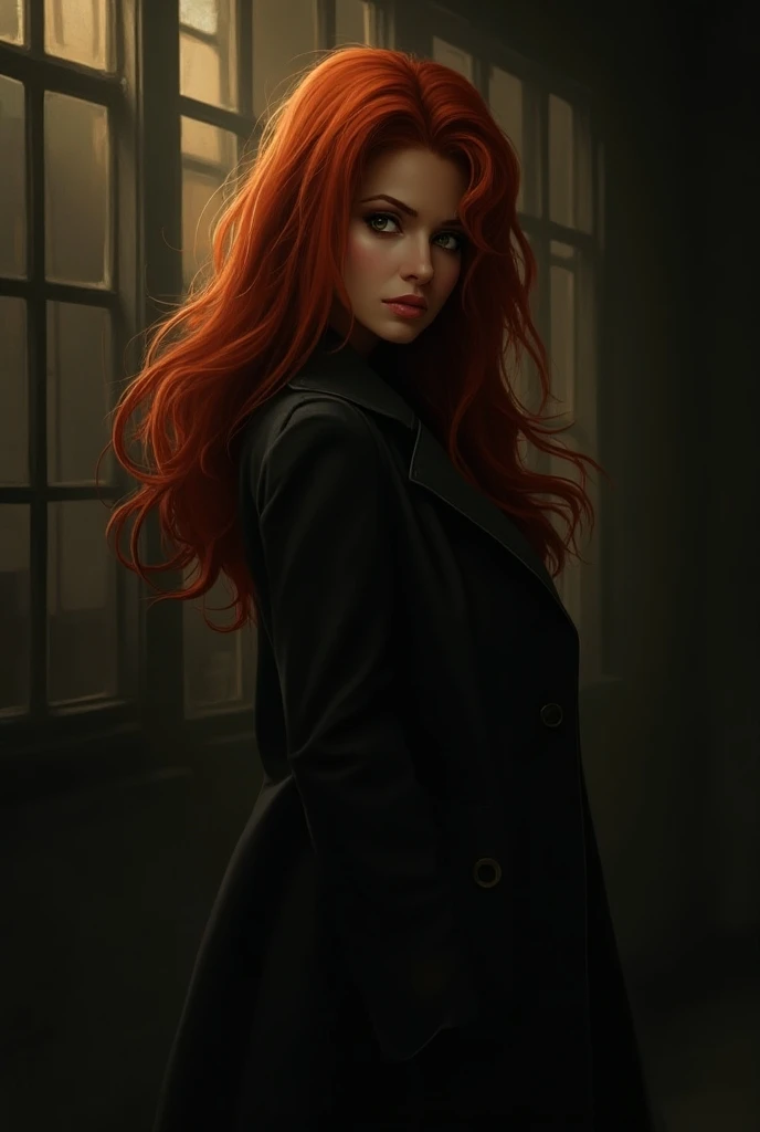  A red-haired person characterized as a detective , she must be facing, long orange hair