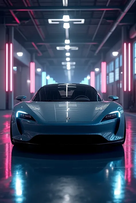  Super futuristic Tesla roadster 2027 with SpaceX propellers in the back in the garage, neon light, fundo futurista,  cinematographic ,  photo shoot, fotografado na lente de 25mm, Depth of field,  Tilt Blur ,  shutter speed 1 /1000, f/22, white balance, 32...