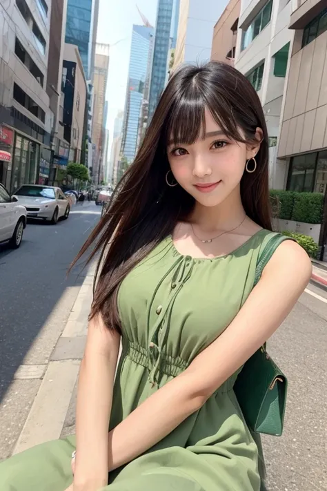       portable     ,bangs、         black hair、         semi-long、           Brown Eyes          、       with straight hair、 ,          model body type         、165cm   、22 years old、 pretty face sitting behind Moislip  、smile、                   natural mak...