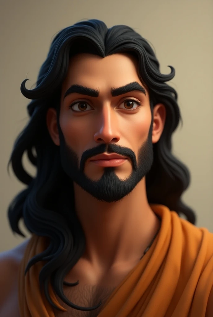 Hansome  clean shaven long hair  30 year old lord rama 3d pixar style 