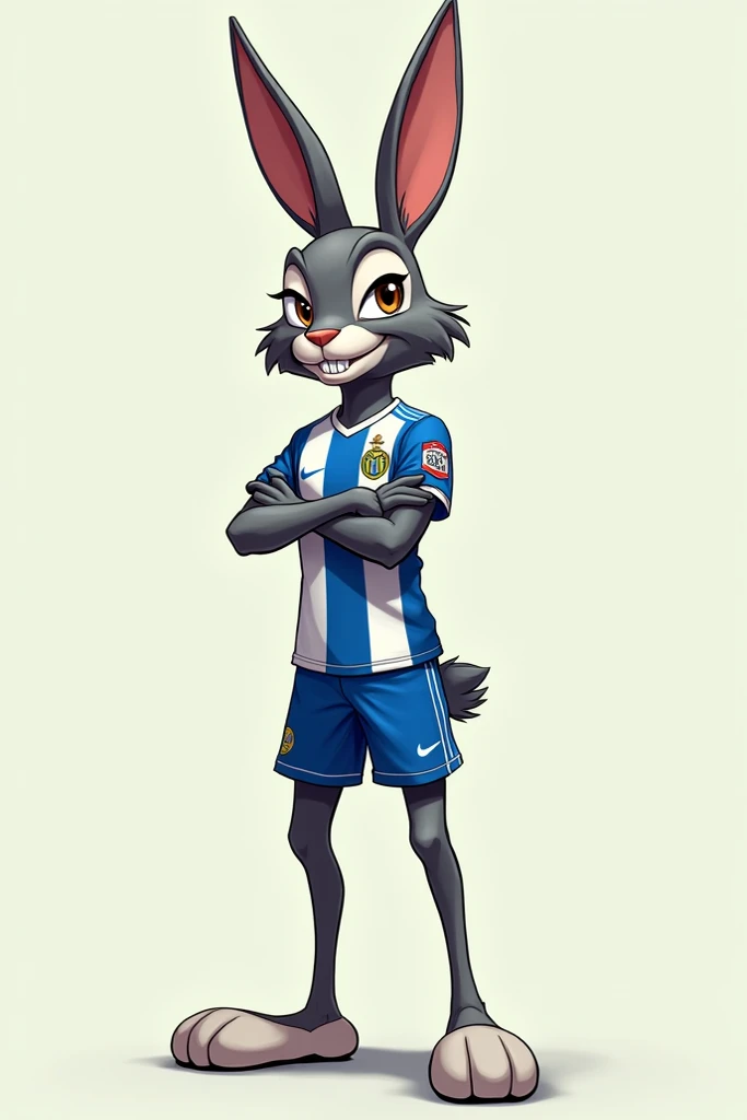 Create long-legged rabbit with the Grêmio team jerseys with arms crossed