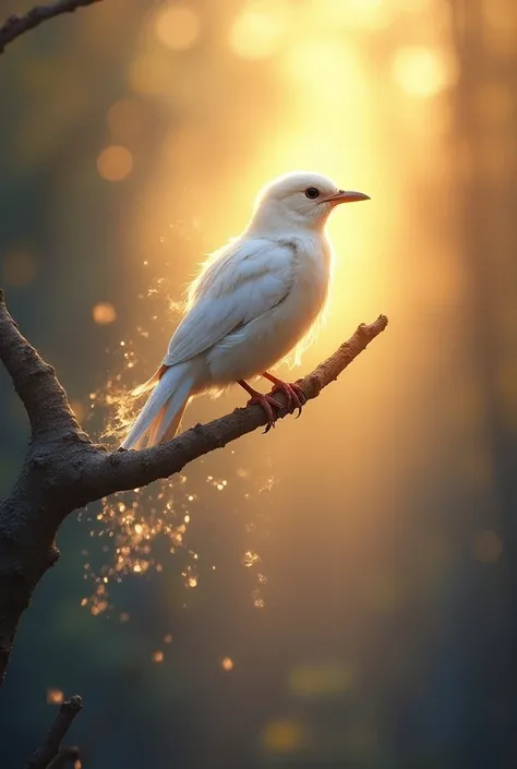 A bird symbolizing hope, perching in the light of the soul, an undending promise of peace, strong against Gales and storms, hope is alive, strong against winter, unafraid of unexpected horrors, selfless, beautiful