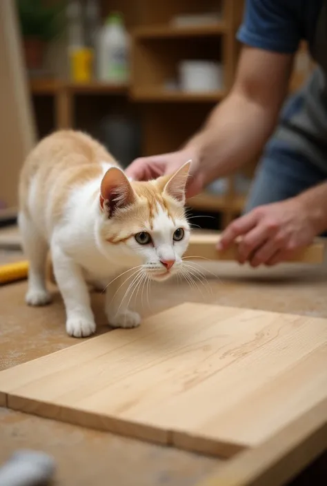 Sand the edges and surfaces of each piece ,  starting with coarse-grained sandpaper to remove roughness and ending with fine-grained sandpaper for a smooth, cat-safe finish.