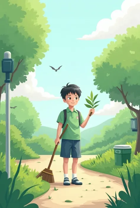  For seventh :  an icon of a plant that symbolizes green areas and the importance of caring for the environment. At school ren sweeping and taking care of the school and the environment 