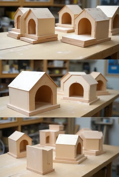 (Cat house parts) Sand the edges and surfaces of each piece ,  starting with coarse-grained sandpaper to remove roughness and ending with fine-grained sandpaper for a smooth, cat-safe finish.