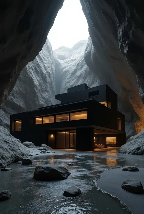 A beautiful house in black theme with cave