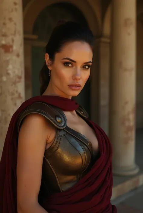 A beautiful and sultry photo of Angelina Jolie, who became a sultry Roman soldier