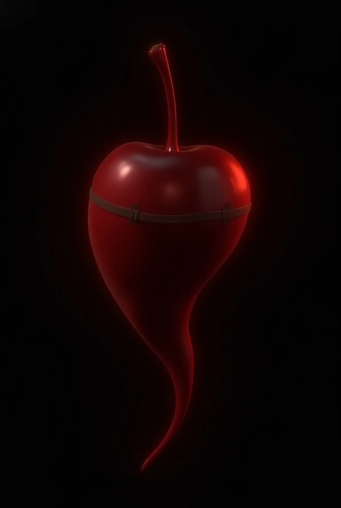 ((tail-shaped cherry)), ((hot)), ( black background ), With a thong on the cherry 