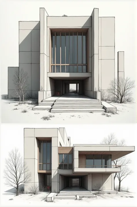 Balance can be achieved through symmetrical or asymmetrical arrangements of mass and void. 
 Create two quick sketches of the same building form - one with symmetrical balance, one with asymmetrical balance. 
 Compare the symmetrical facade of the Pantheon...