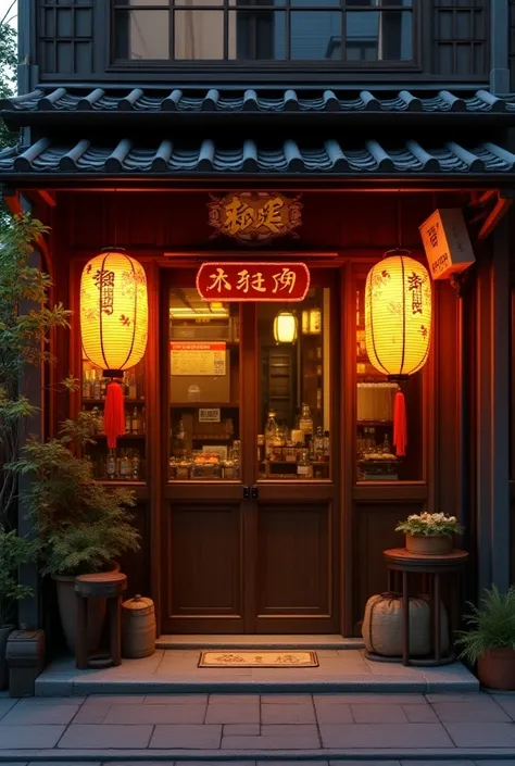 Japanese street food restaurant with two lanterns in front of the store named Kagishi