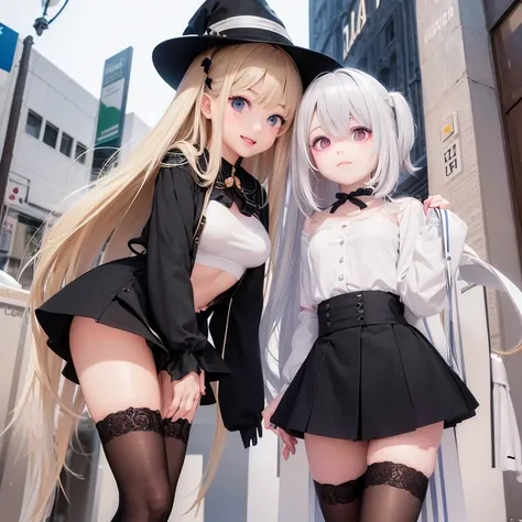 最高quality, masterpiece,Gray Hair,  blonde eyes ,White clothes,  look up ,  upper body,hair, white skin,True Face,whole body, twin tails, several people having fun with each other while having very detailed ,(((best quality))),quality,quality, no bra , clea...