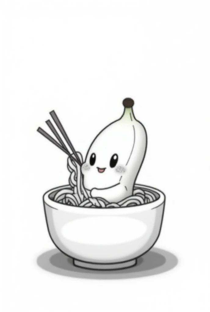 Cute banana eating soba,Lets design a t-shirt , Black and White Color 