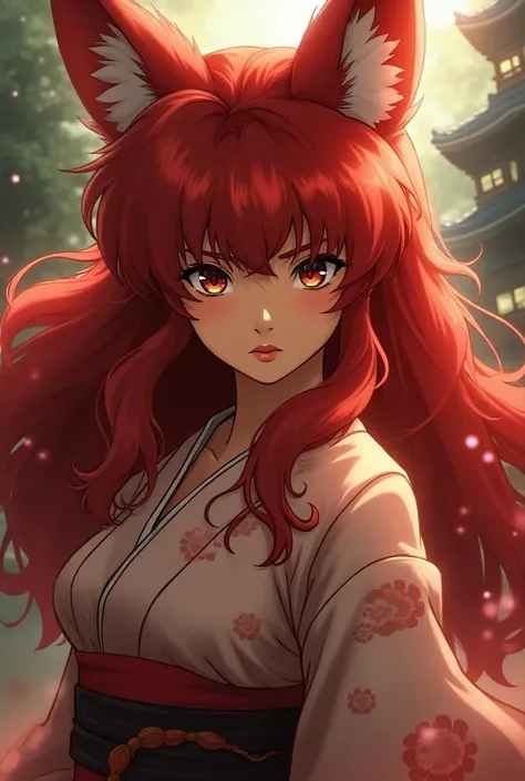 Fox demon girl light brown skin red and curly hair with inuyasha anime manga style